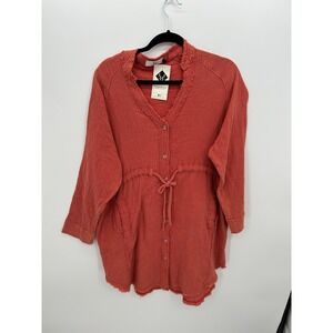 Homebody Double‎ Gauze Cotton Tunic Top Boho Cottagecore Pockets Coral L